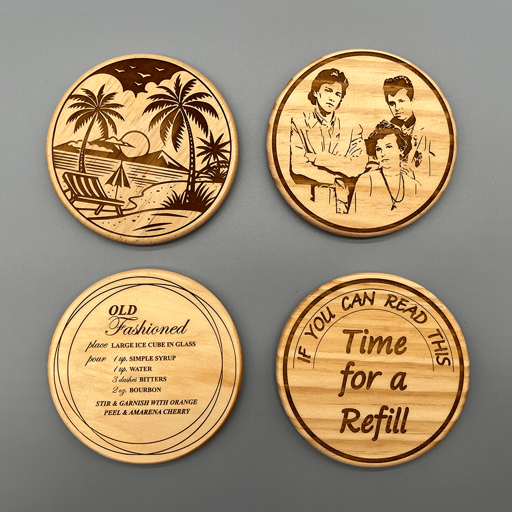 Pine Wood 4" Coaster Set