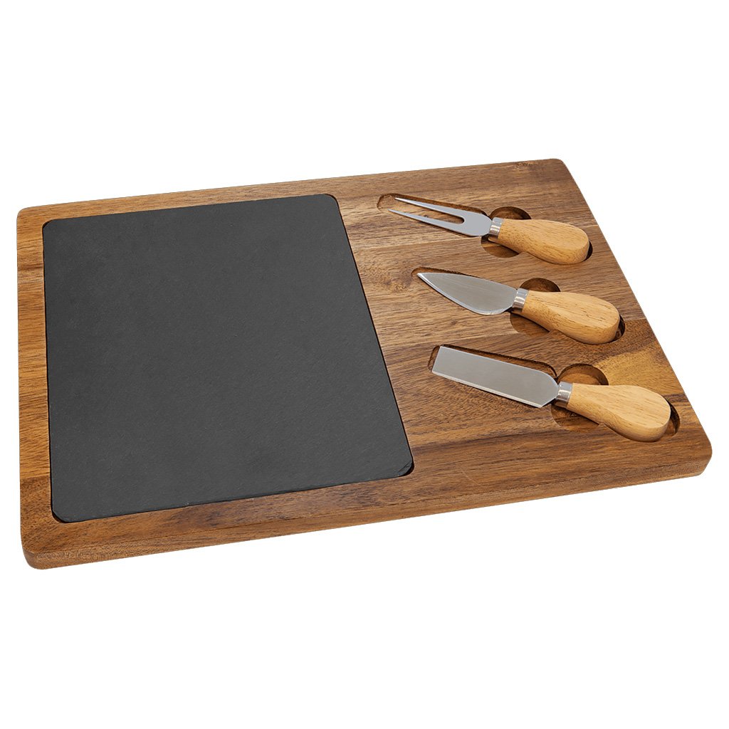 Acacia Wood/Slate Rectangle Cheese Set