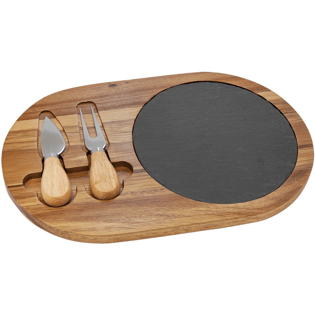 Acacia Wood/Slate Oval Cheese Set