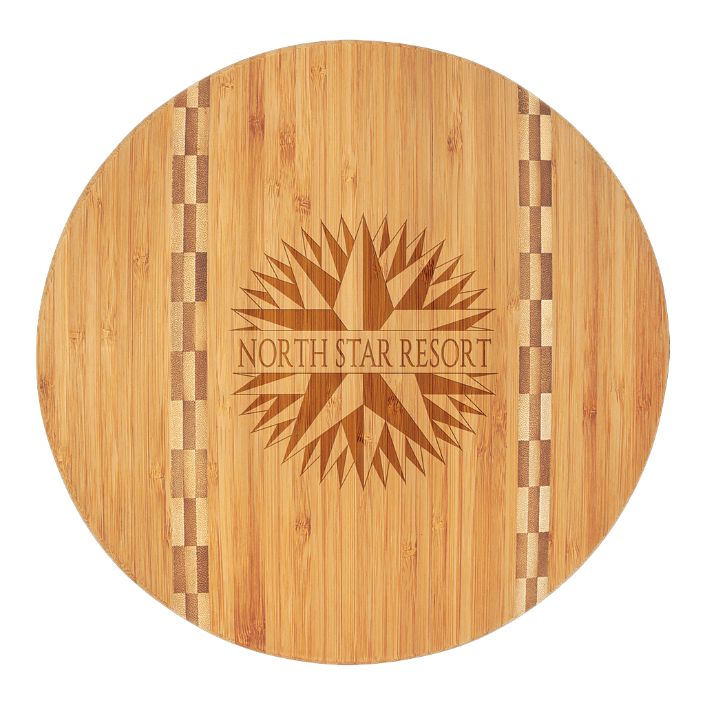 Round Bamboo Cutting Board with Butcher Block Inlay