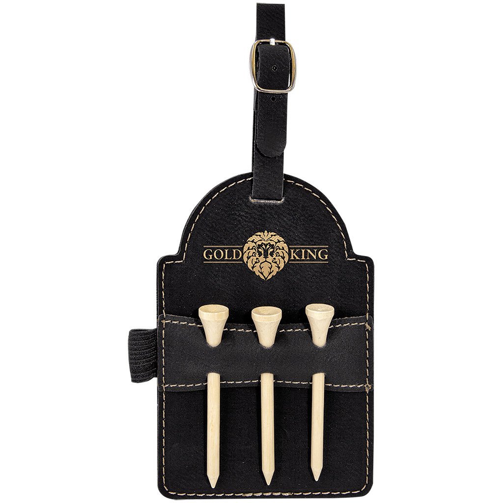 Leatherette Golf Bag Tag with 3 Wooden Tees - Laser Styles