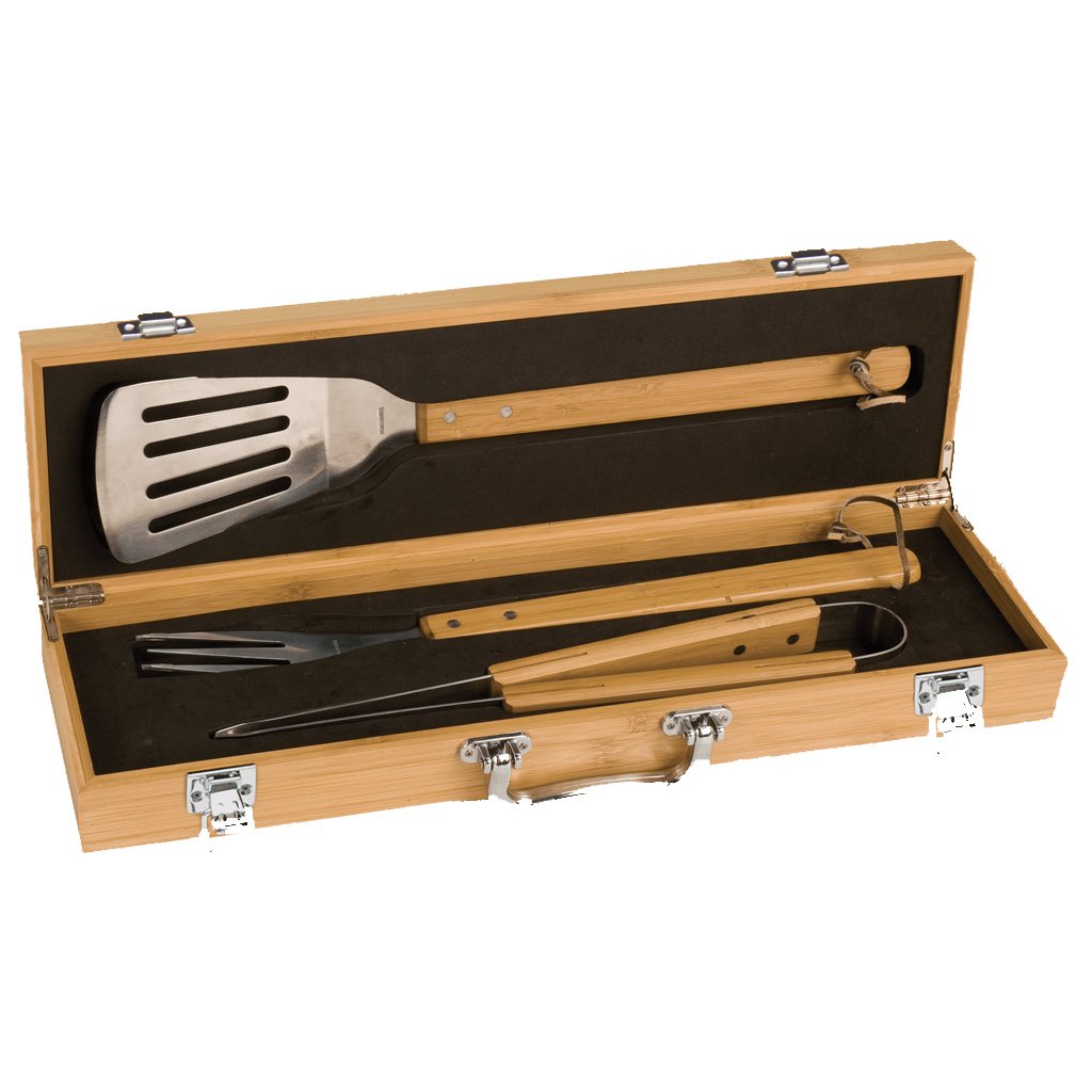 3 pc. Bamboo BBQ Set in Bamboo Case