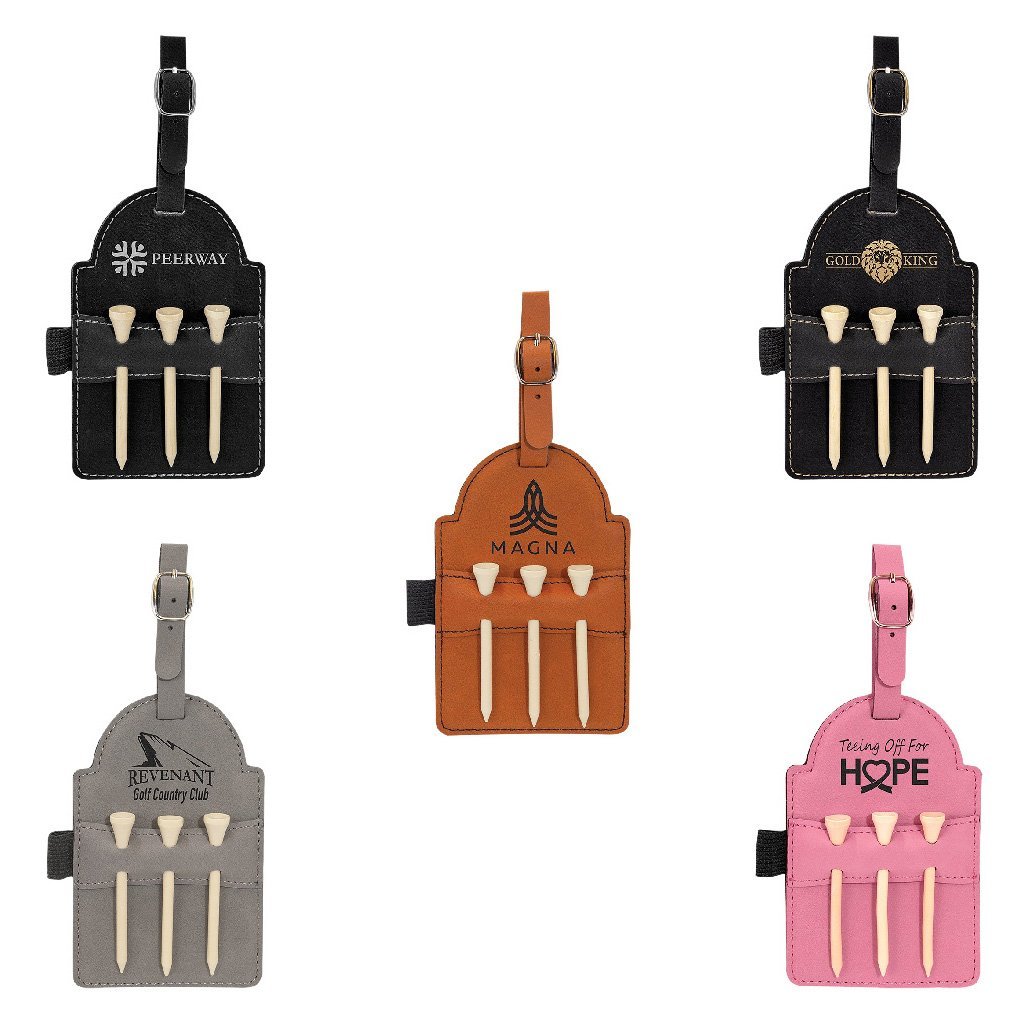 Leatherette Golf Bag Tag with 3 Wooden Tees - Laser Styles