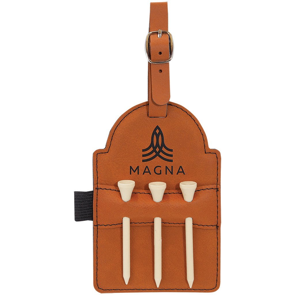 Leatherette Golf Bag Tag with 3 Wooden Tees - Laser Styles