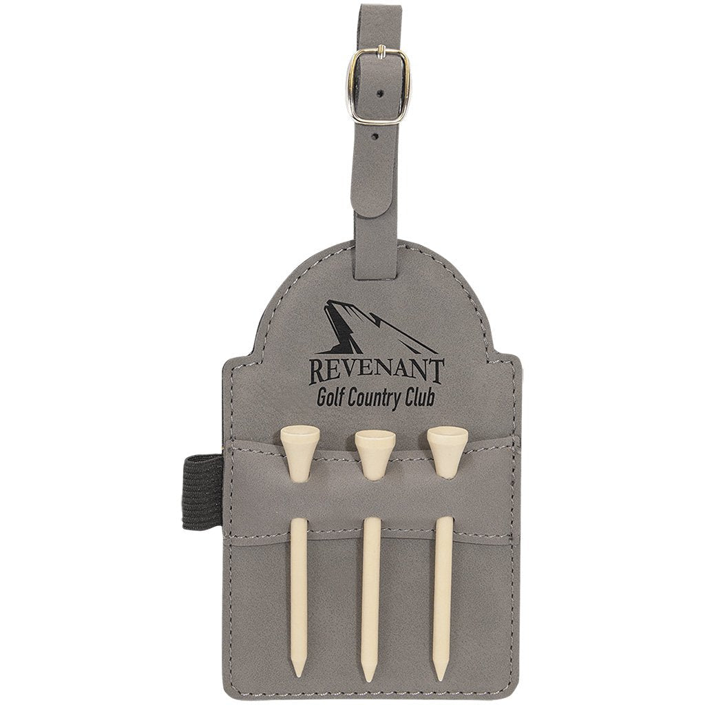 Leatherette Golf Bag Tag with 3 Wooden Tees - Laser Styles